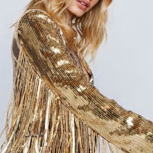 Sequin Tassel Trim Cropped Blazer Nasty Gal Gold, Used for TSwift Eras Tour